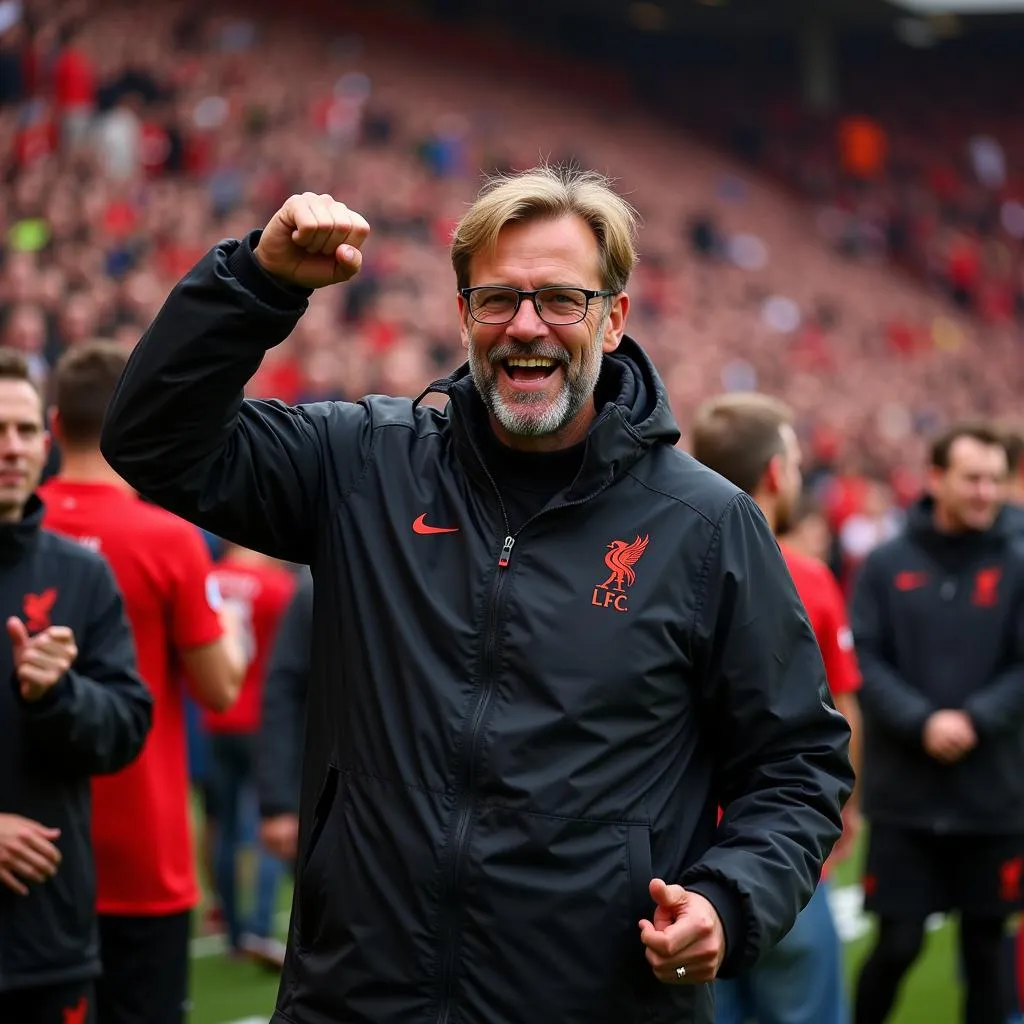 Jurgen Klopp celebrating the win with Liverpool fans