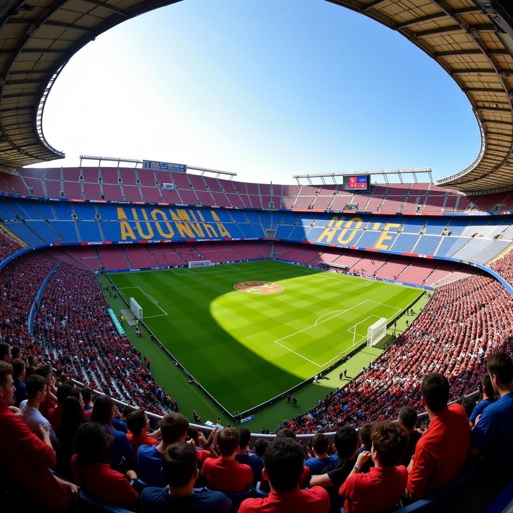 Cổ động viên Barcelona cuồng nhiệt trên khán đài sân Camp Nou