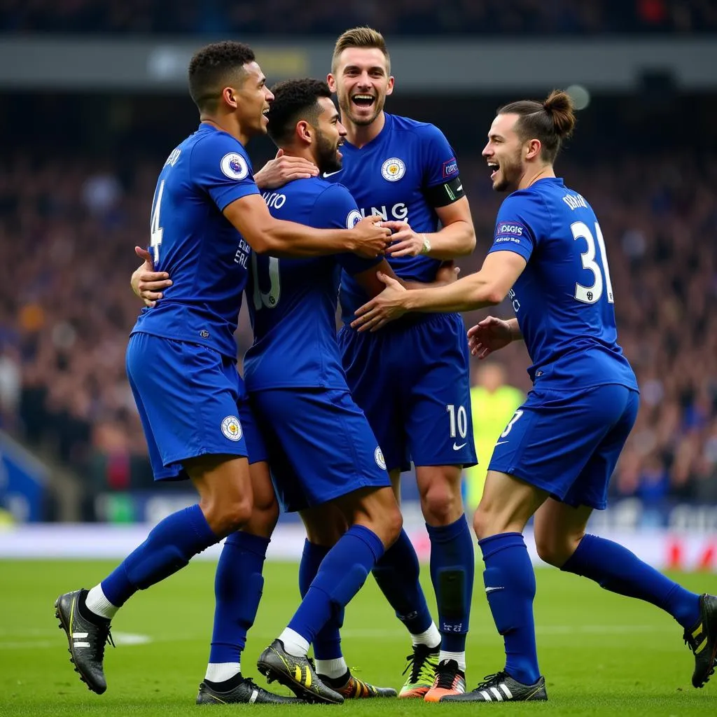 Niềm vui của các cầu thủ Leicester City