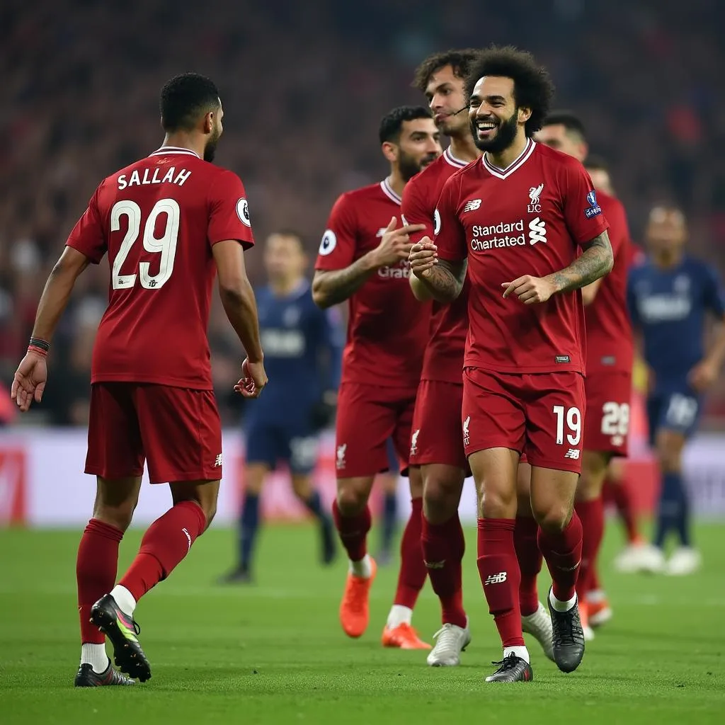 Mohamed Salah scoring the opening goal against Fulham