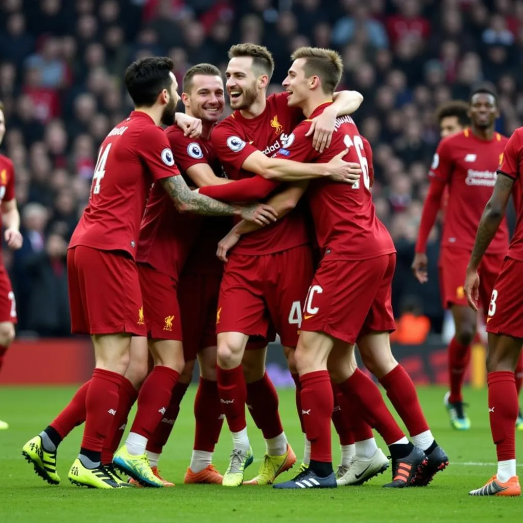 Liverpool Players Celebrate Goal