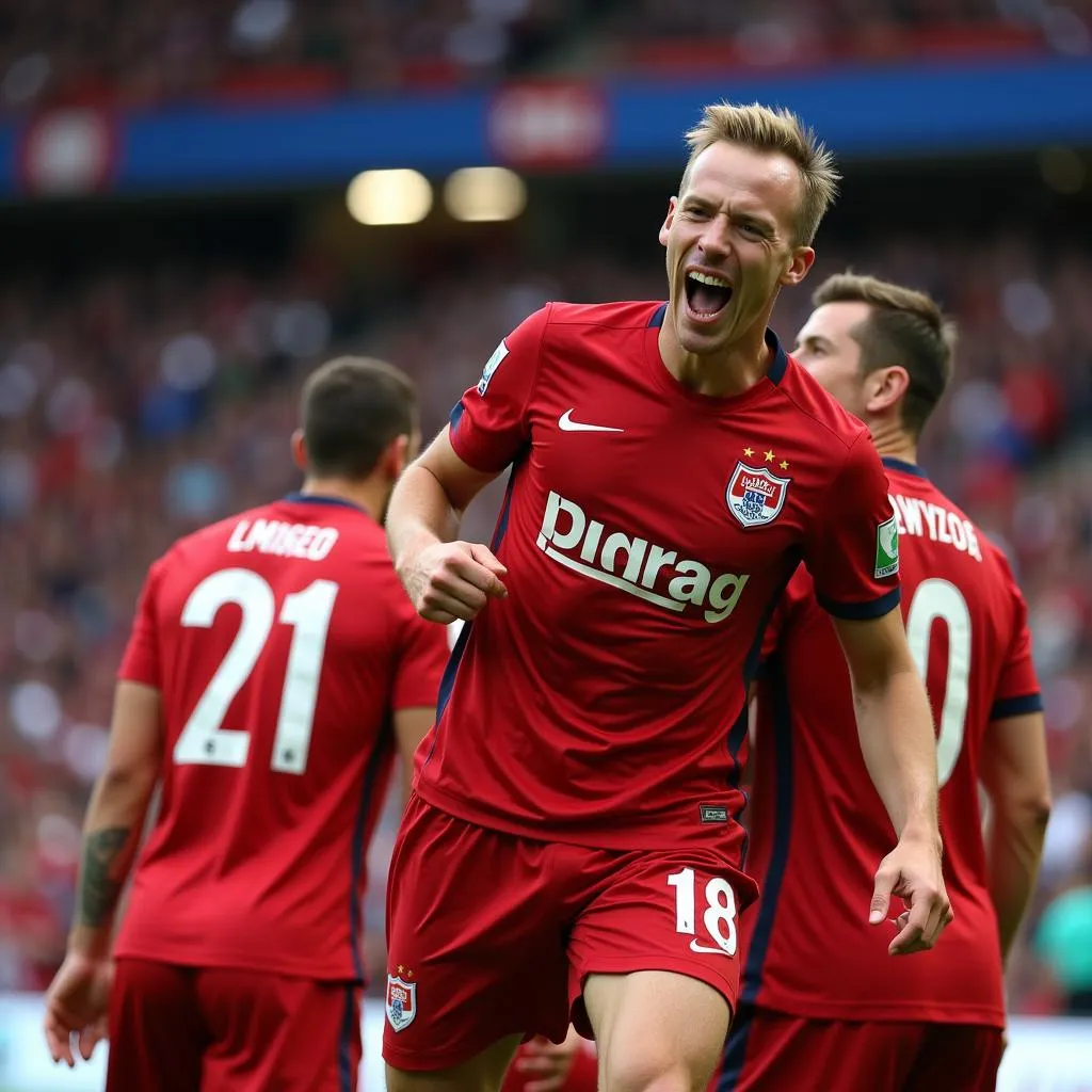 Luuk de Jong ăn mừng bàn thắng gỡ hòa cho PSV