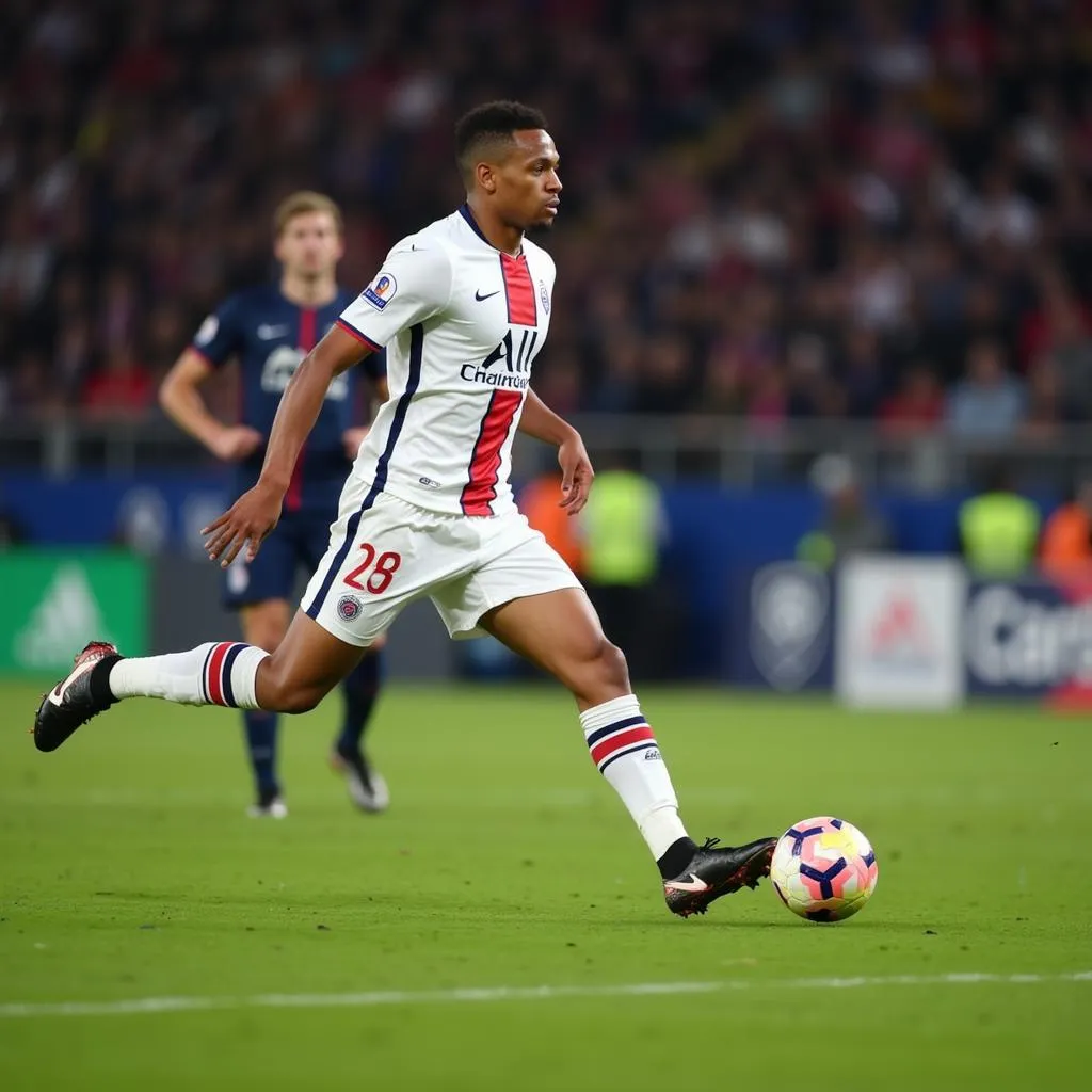 Kylian Mbappe's speed and finesse are evident in this image