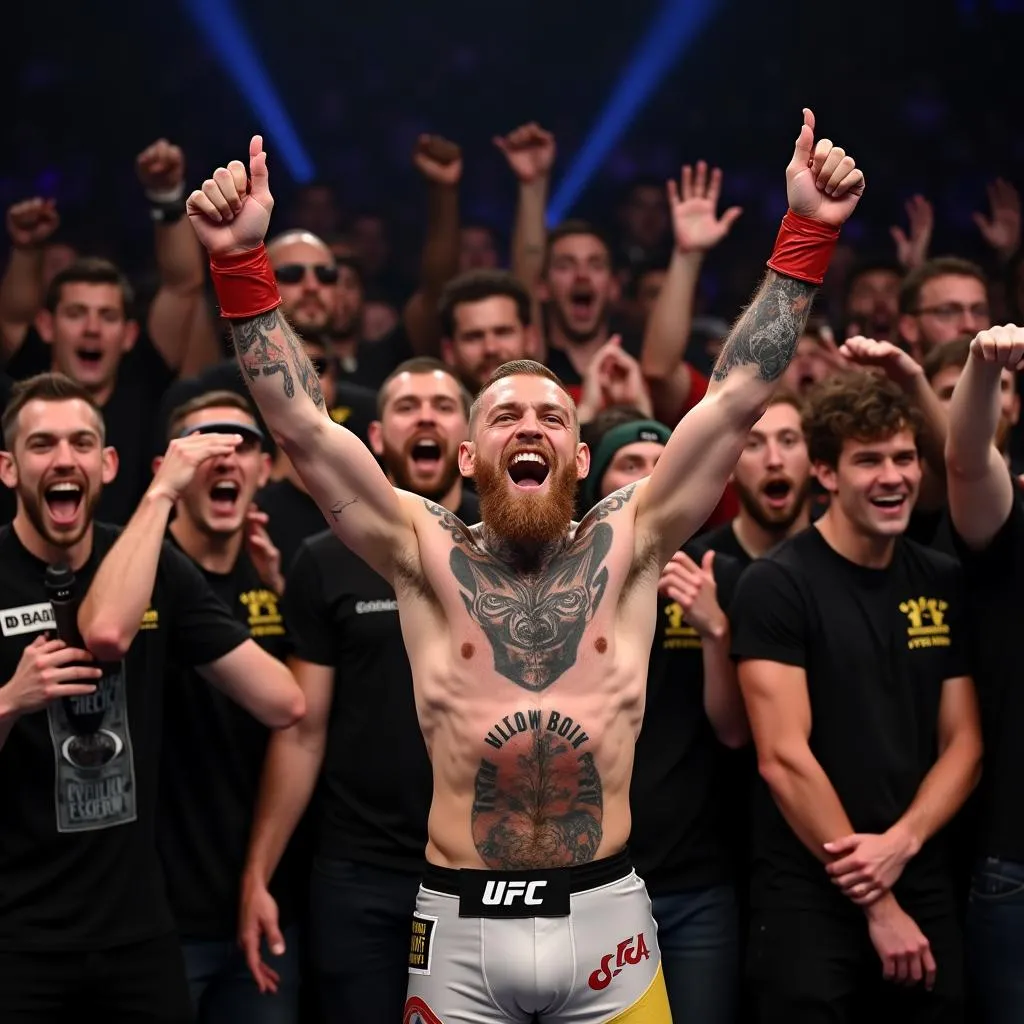 The crowd erupts as McGregor secures the title