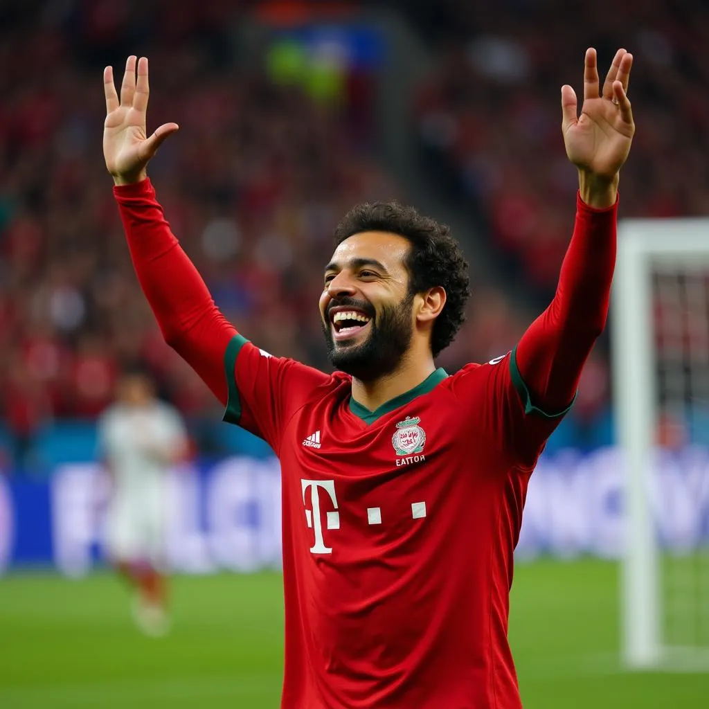 Mohamed Salah ăn mừng bàn thắng thứ hai trong trận đấu