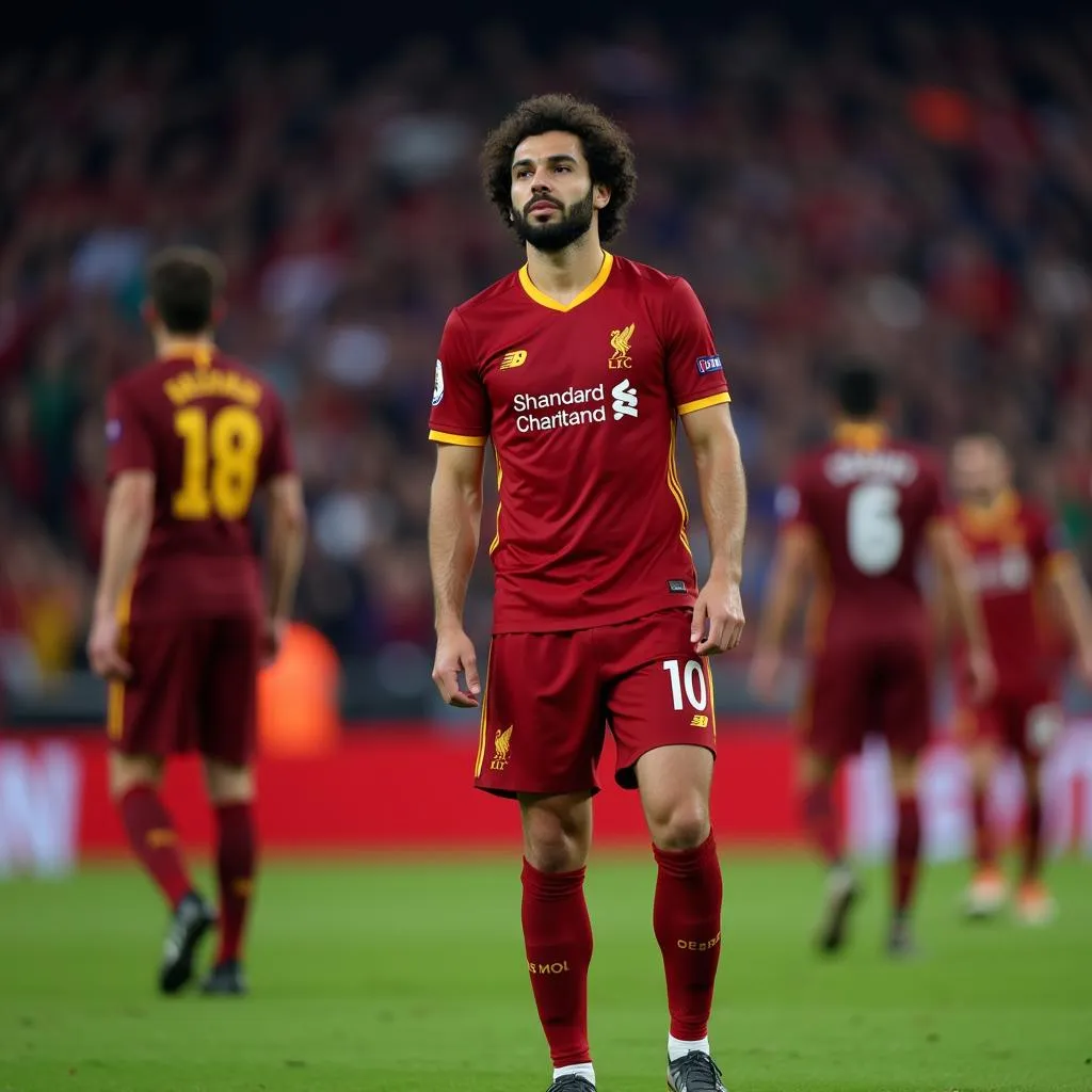 Mohamed Salah trong màu áo Liverpool đối đầu AS Roma