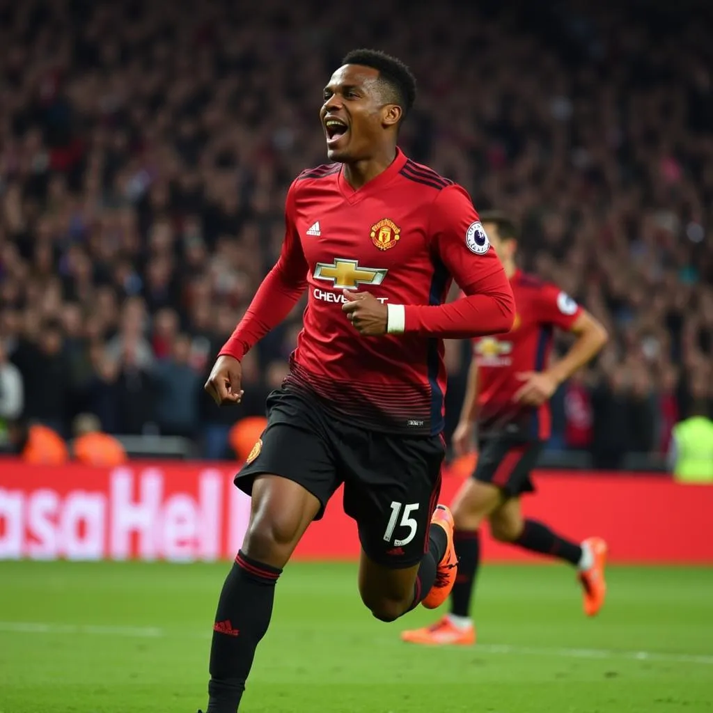 Marcus Rashford scoring the winning goal for Manchester United in the Champions League match against Juventus