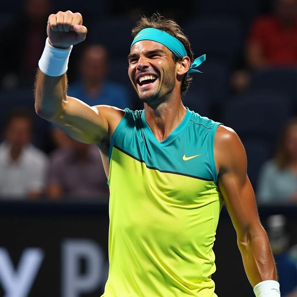 Nadal ăn mừng chiến thắng - Nadal raises his fist in victory after winning the match