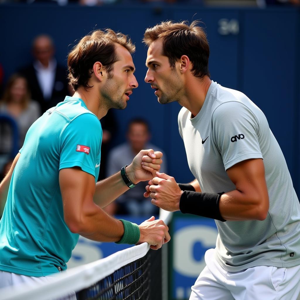 Nadal và Thiem trong pha bóng lưới