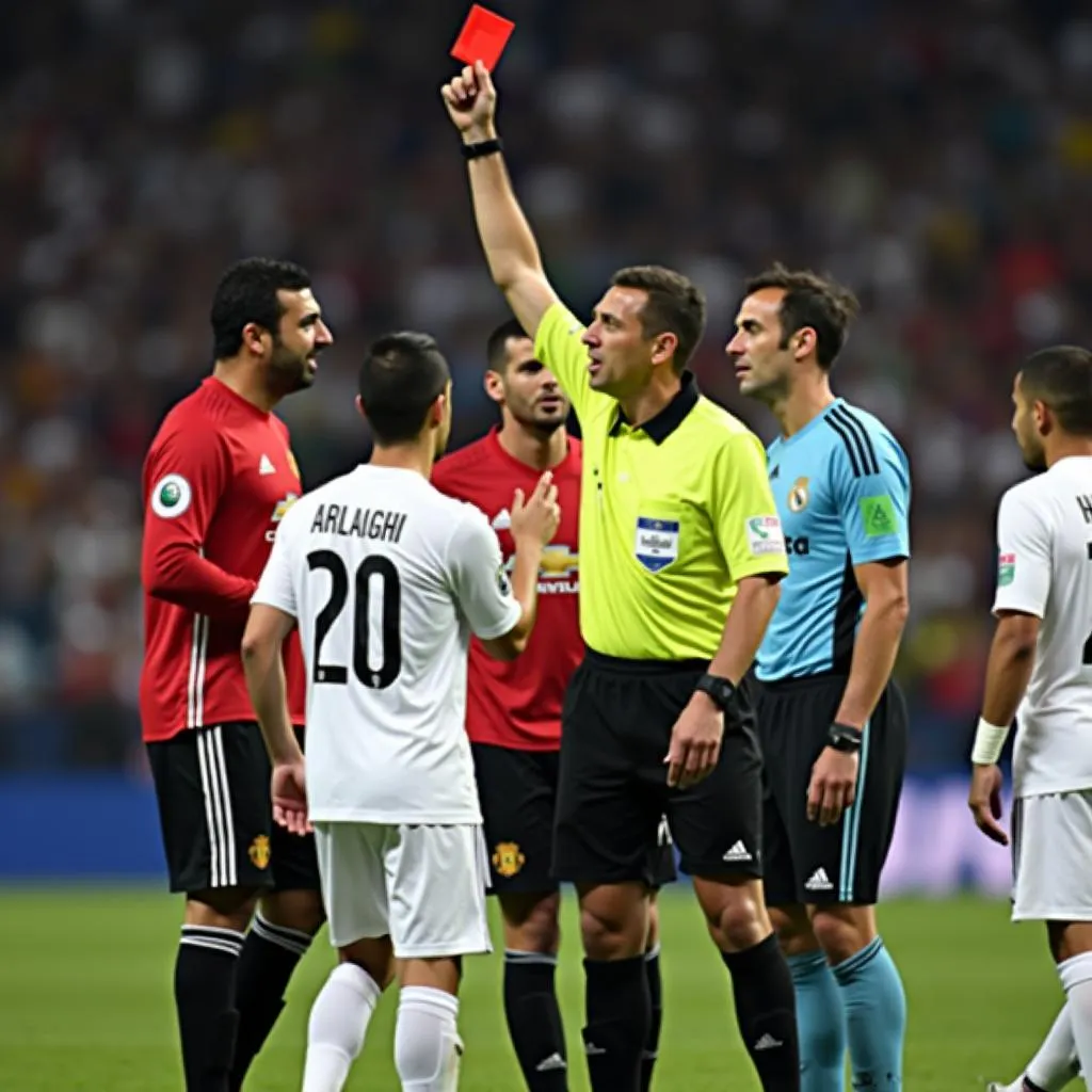 Nani receives a controversial red card