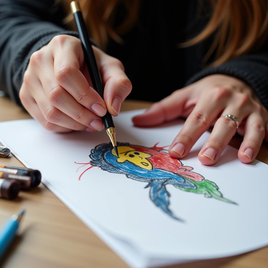 Artist Creating a Highlighter Drawing