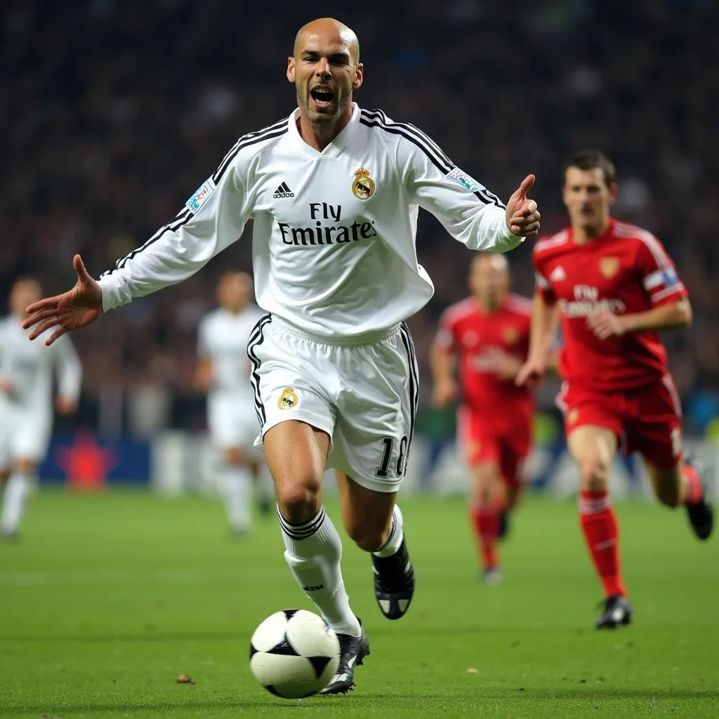 Zinedine Zidane celebrates his goal in the 2006 Champions League Final