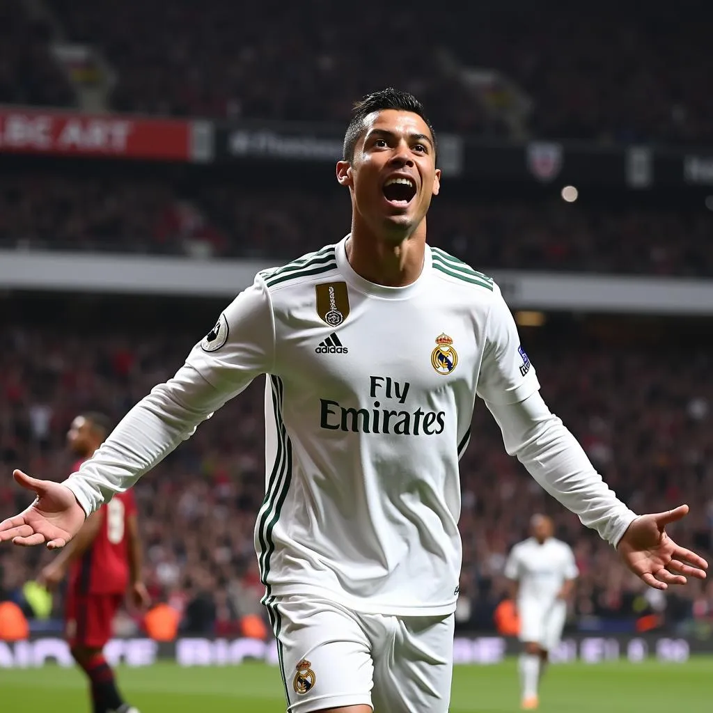 Ronaldo celebrates his goal against former club Manchester United