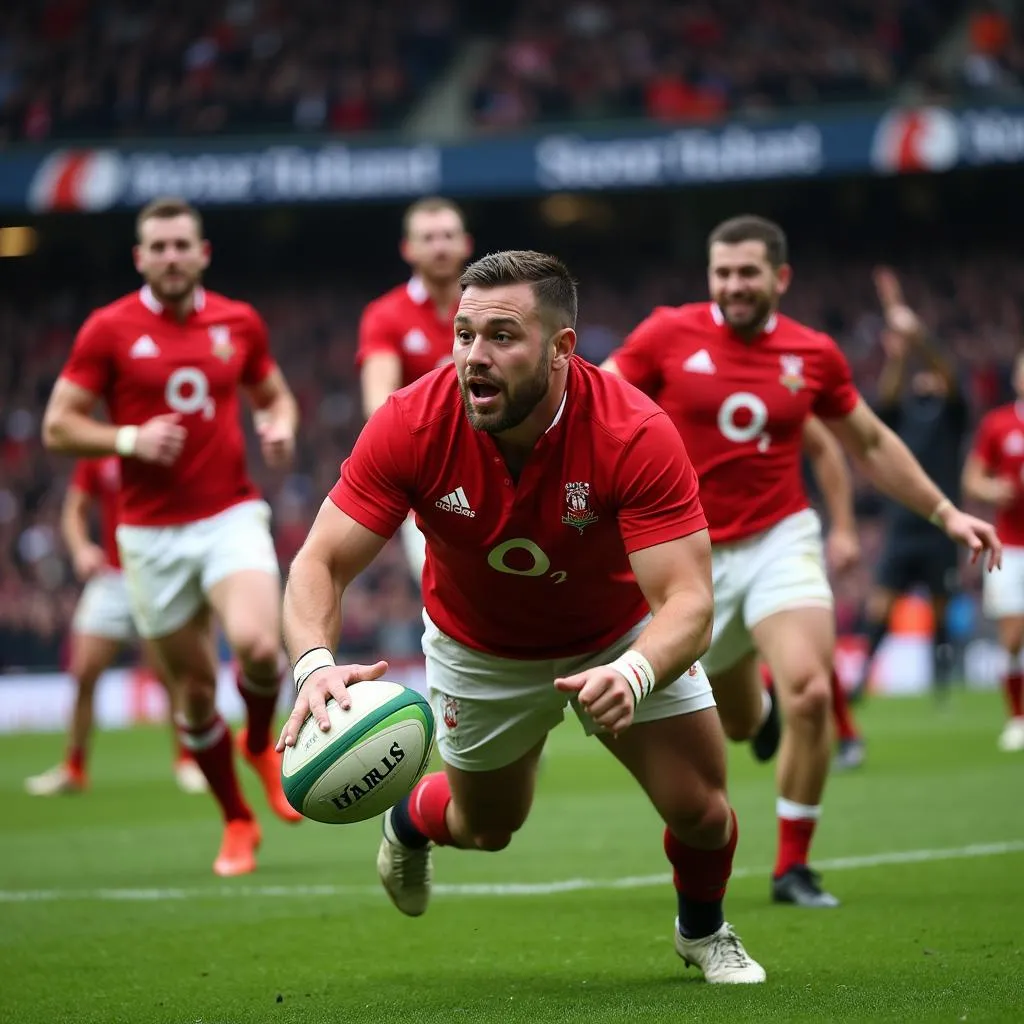 Louis Rees-Zammit scores a stunning try for Wales.