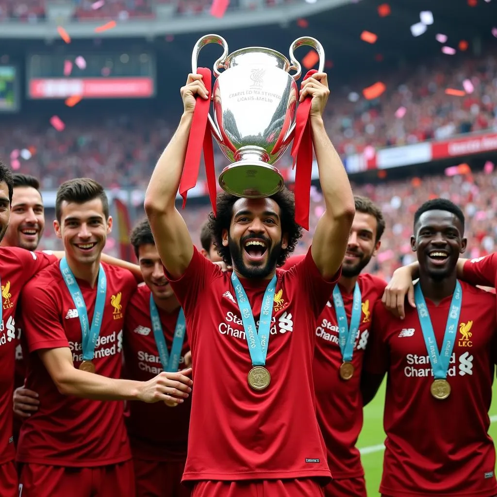 Mohamed Salah ăn mừng chức vô địch Champions League