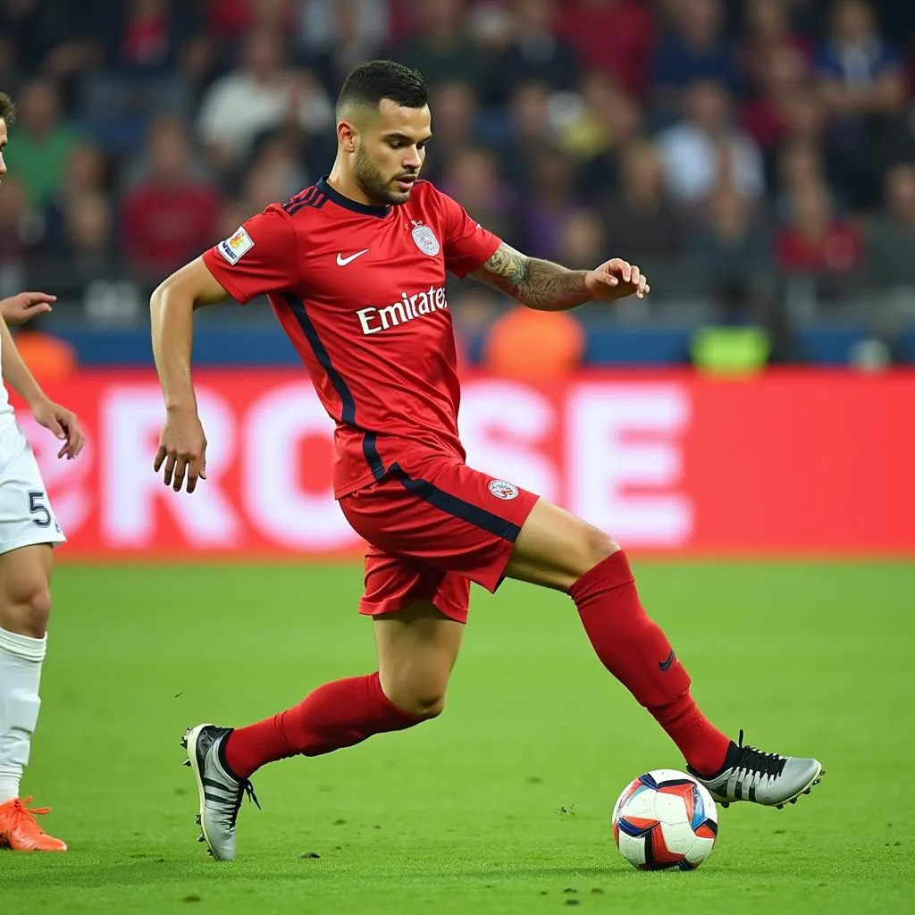 Xherdan Shaqiri showcases his signature move, the Shaqiri Cut, leaving defenders baffled with his quick feet and rapid change of direction.