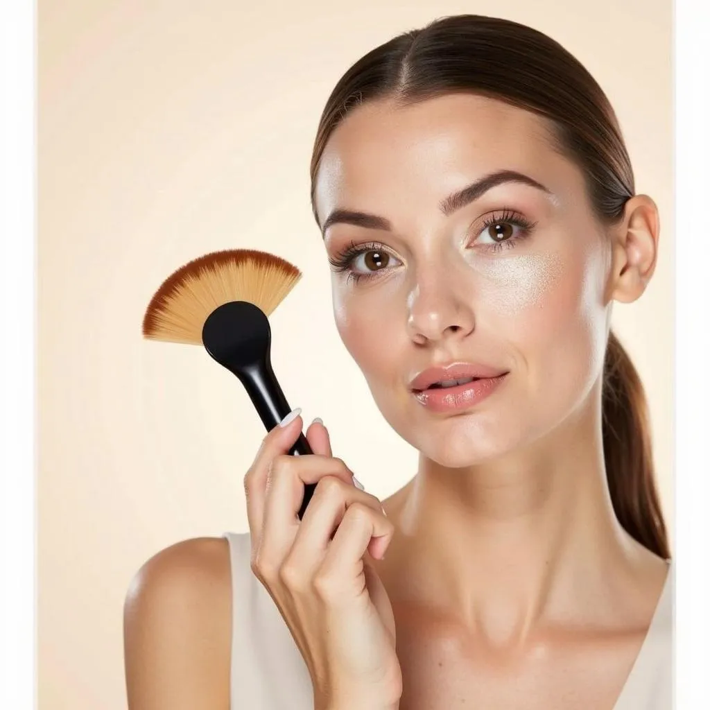 How to apply Shimmering Skin Perfector Pressed Highlighter Moonstone with a fan brush