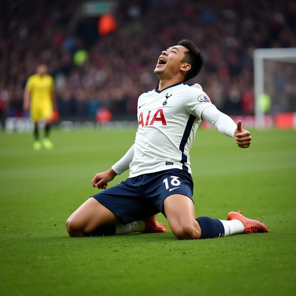 Son Heung-min ăn mừng bàn thắng nâng tỷ số lên 2-1