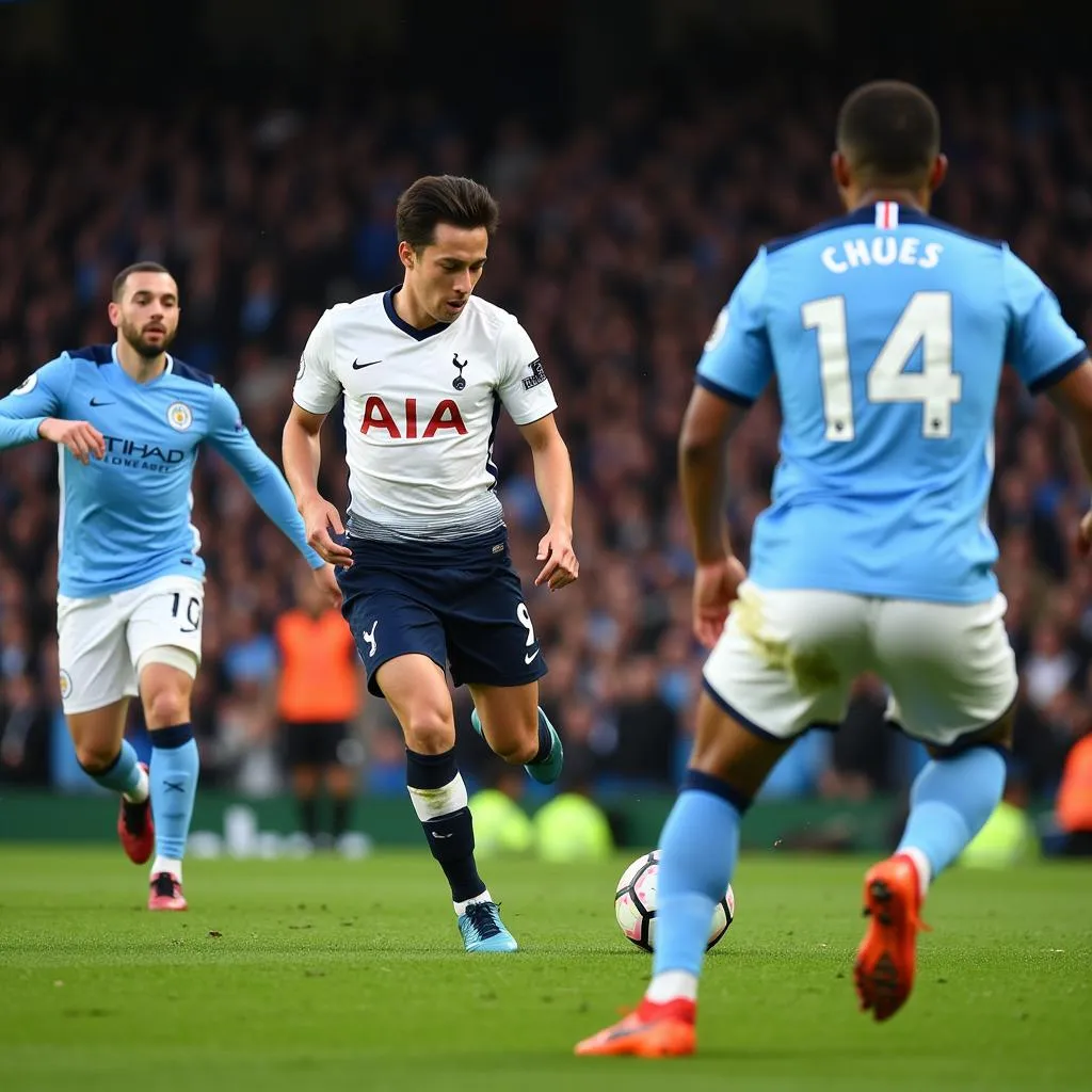 Son Heung-min dứt điểm trong vòng cấm Man City