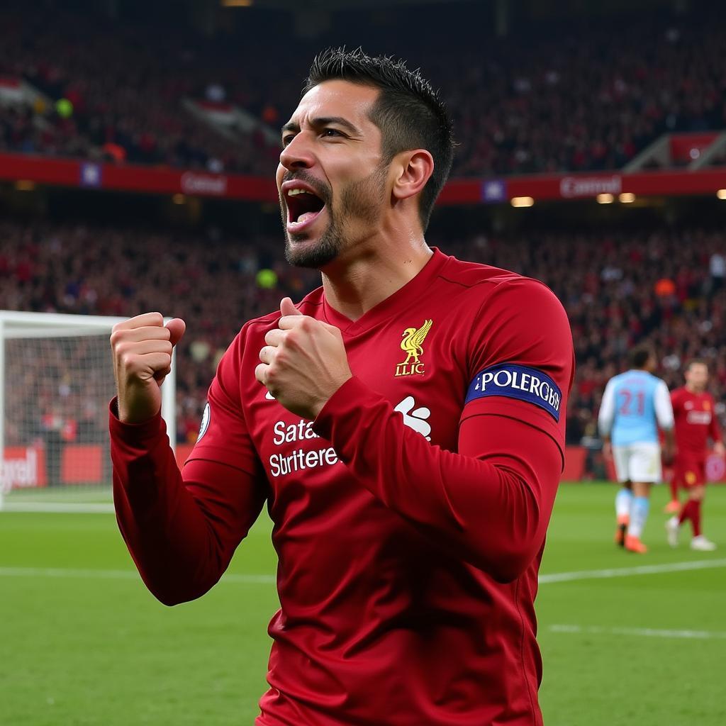 Suarez ăn mừng bàn thắng vào lưới Liverpool