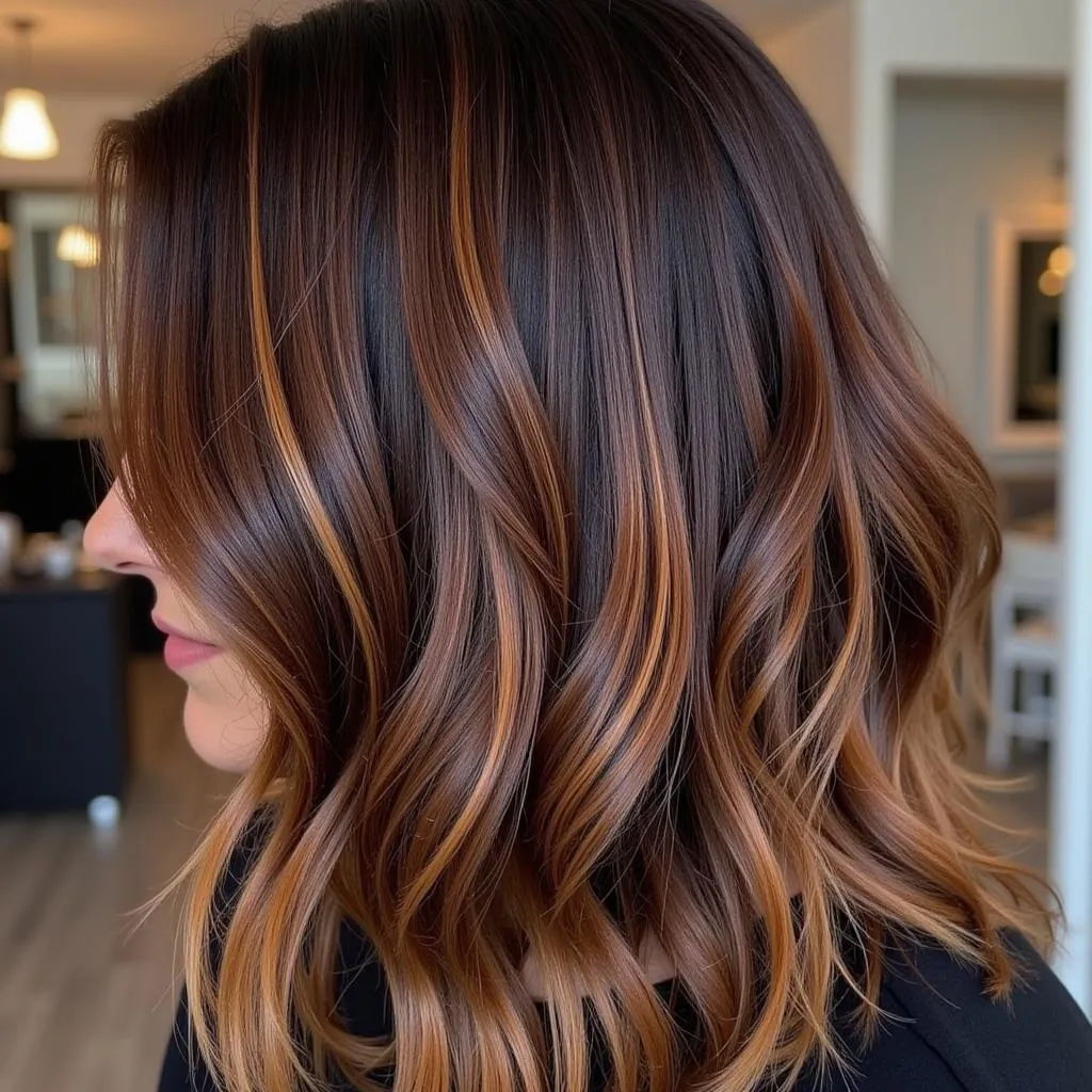 Tóc Caramel Highlights Trên Nền Tóc Nâu