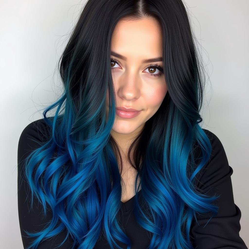 Highlight Blue on Black Hair