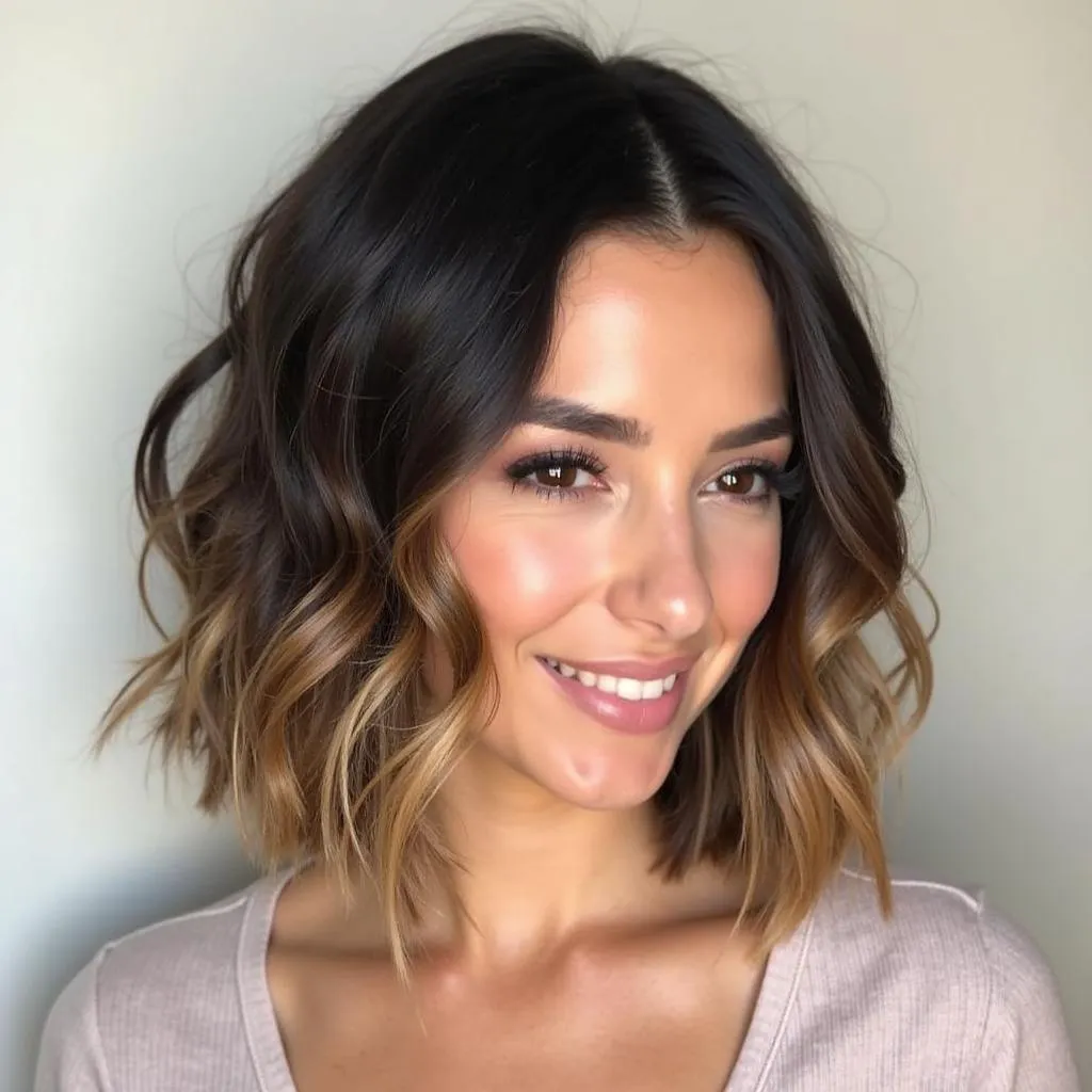 Short dark hair with highlights