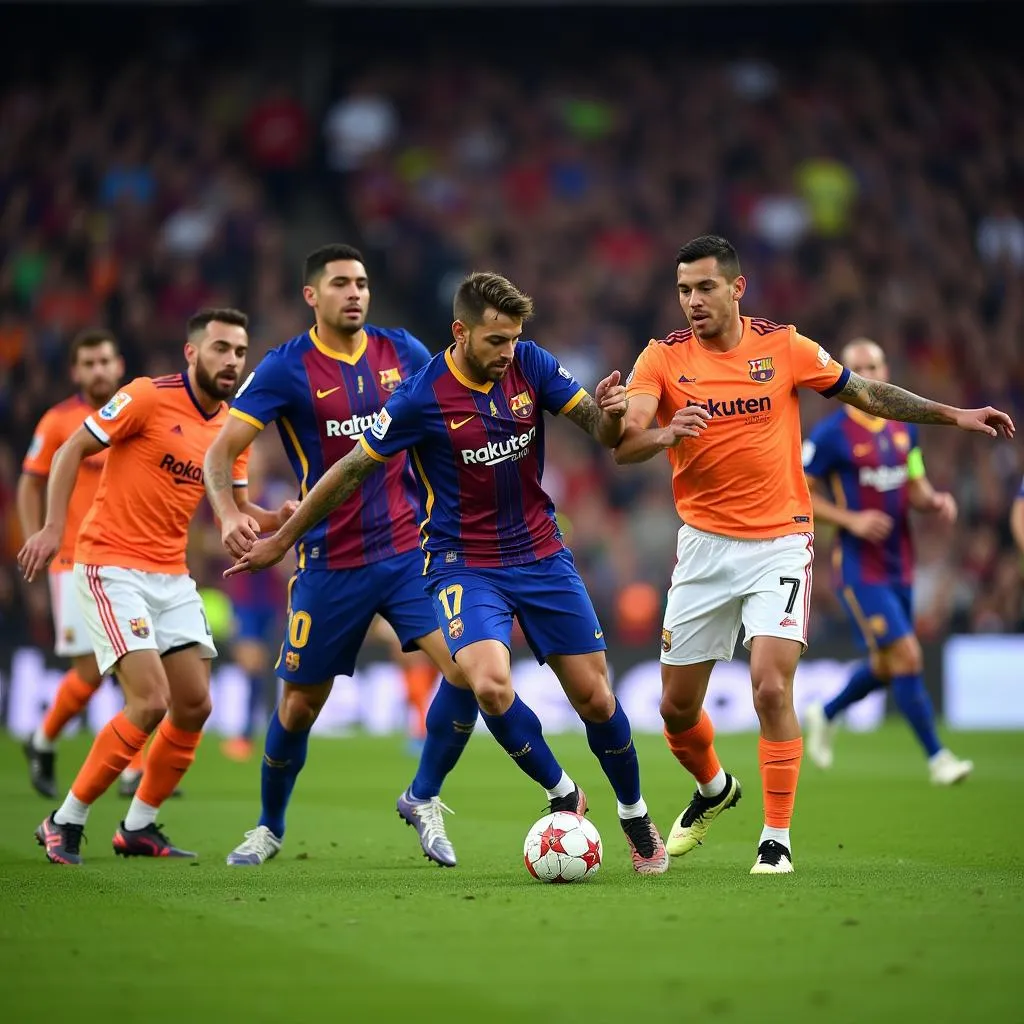 Những pha tranh chấp quyết liệt trong trận đấu Barca vs Valencia