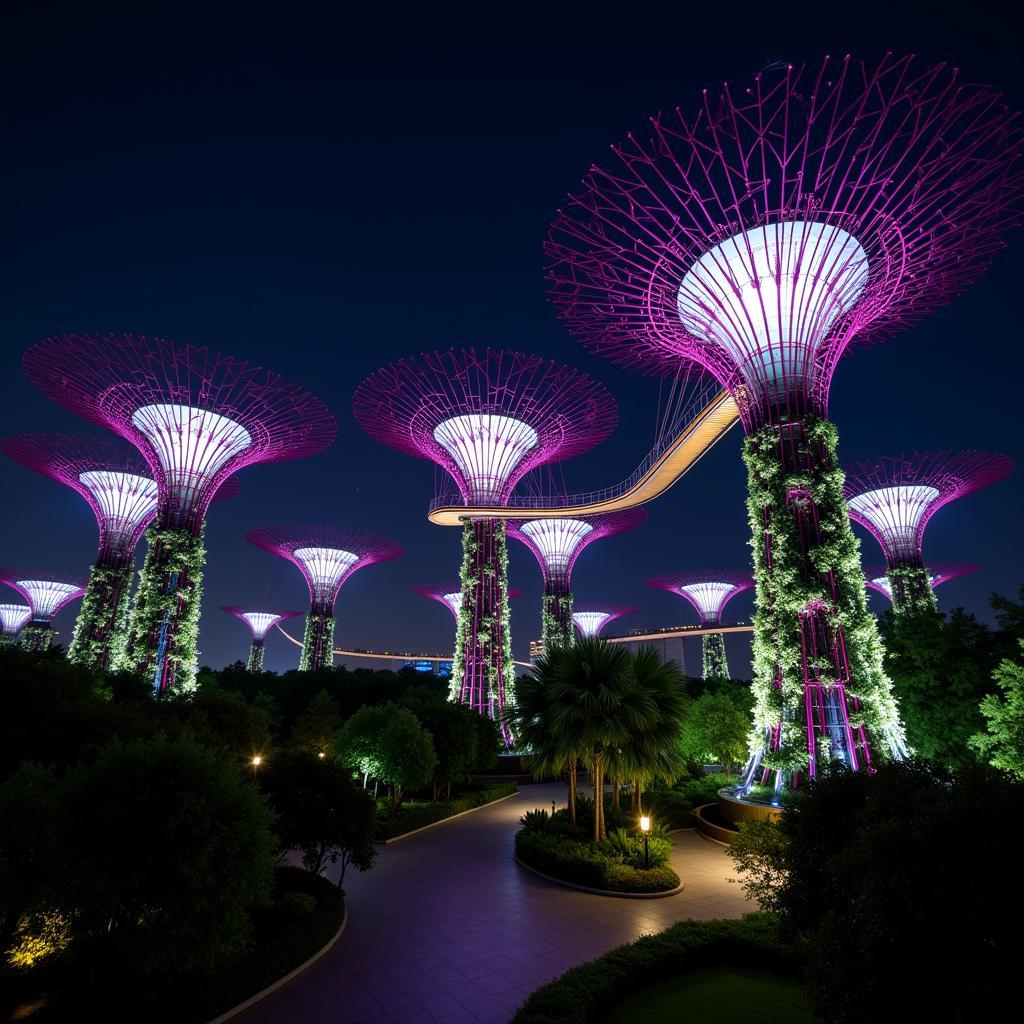 Vườn siêu cây Gardens by the Bay lung linh trong ánh đèn đêm