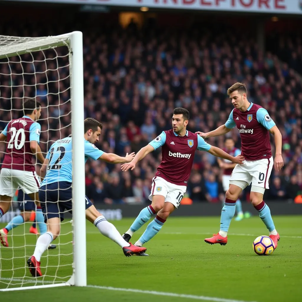 Cầu thủ West Ham tấn công khung thành Burnley