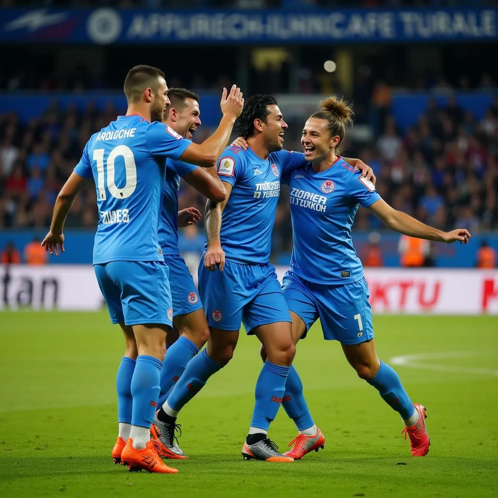 Zenit players celebrate a goal against Ural