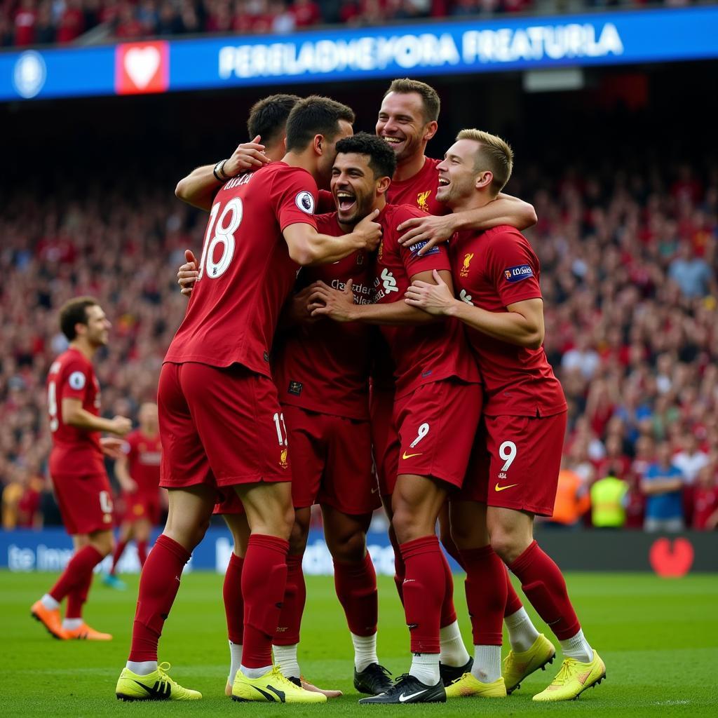 Cầu thủ Liverpool ăn mừng chiến thắng