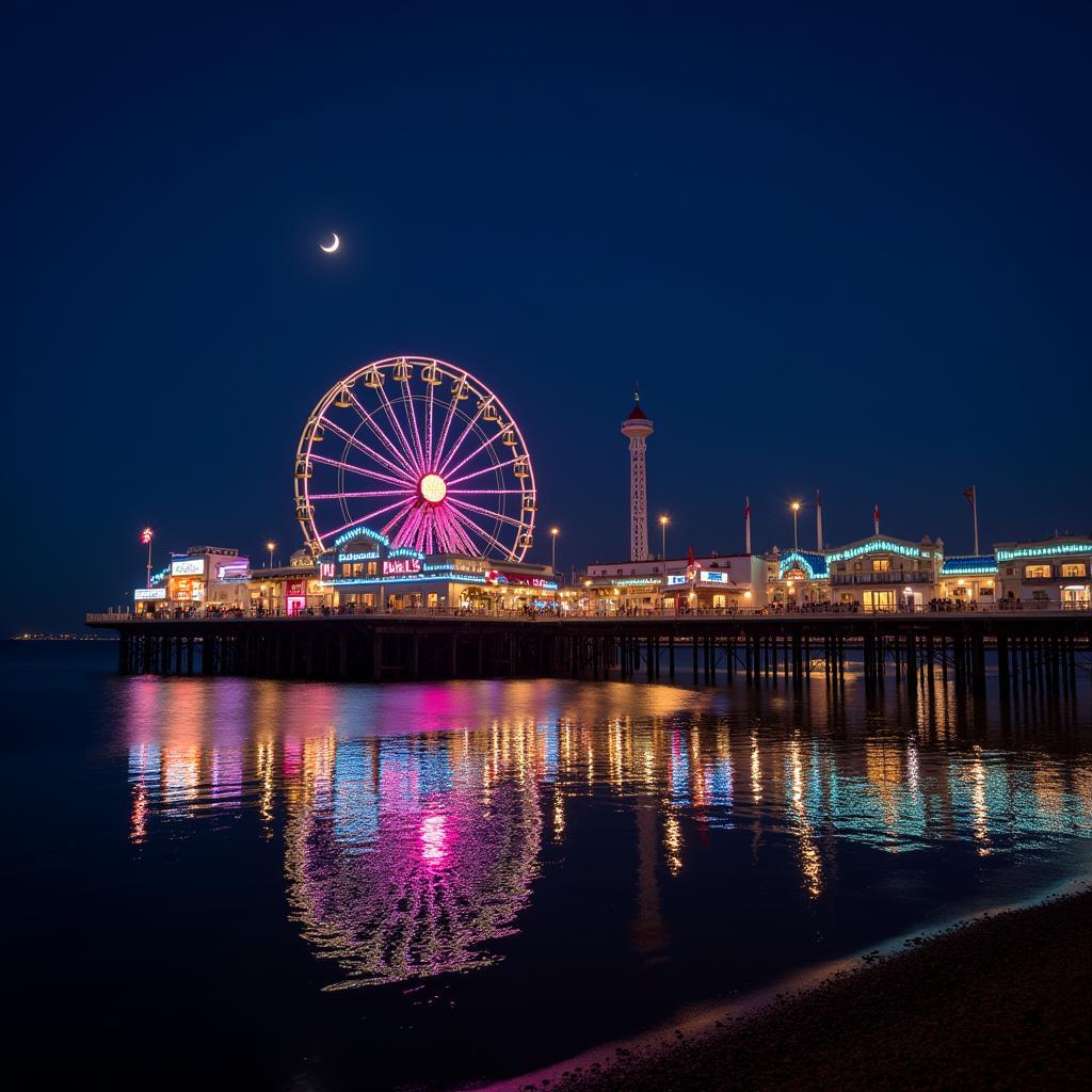 Ánh sáng rực rỡ của Brighton Palace Pier vào ban đêm