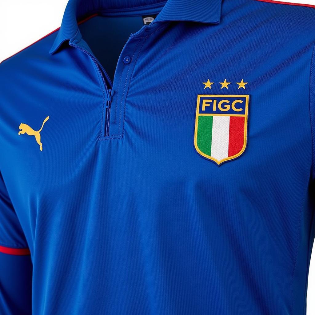 Áo đấu đội tuyển Ý năm 2023 - Màu xanh Azzurri truyền thống, logo FIGC và nhà tài trợ Puma.