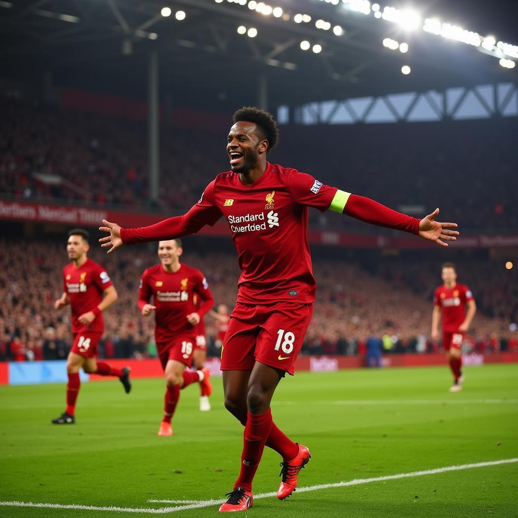 Mane ăn mừng bàn thắng thứ 4 cho Liverpool