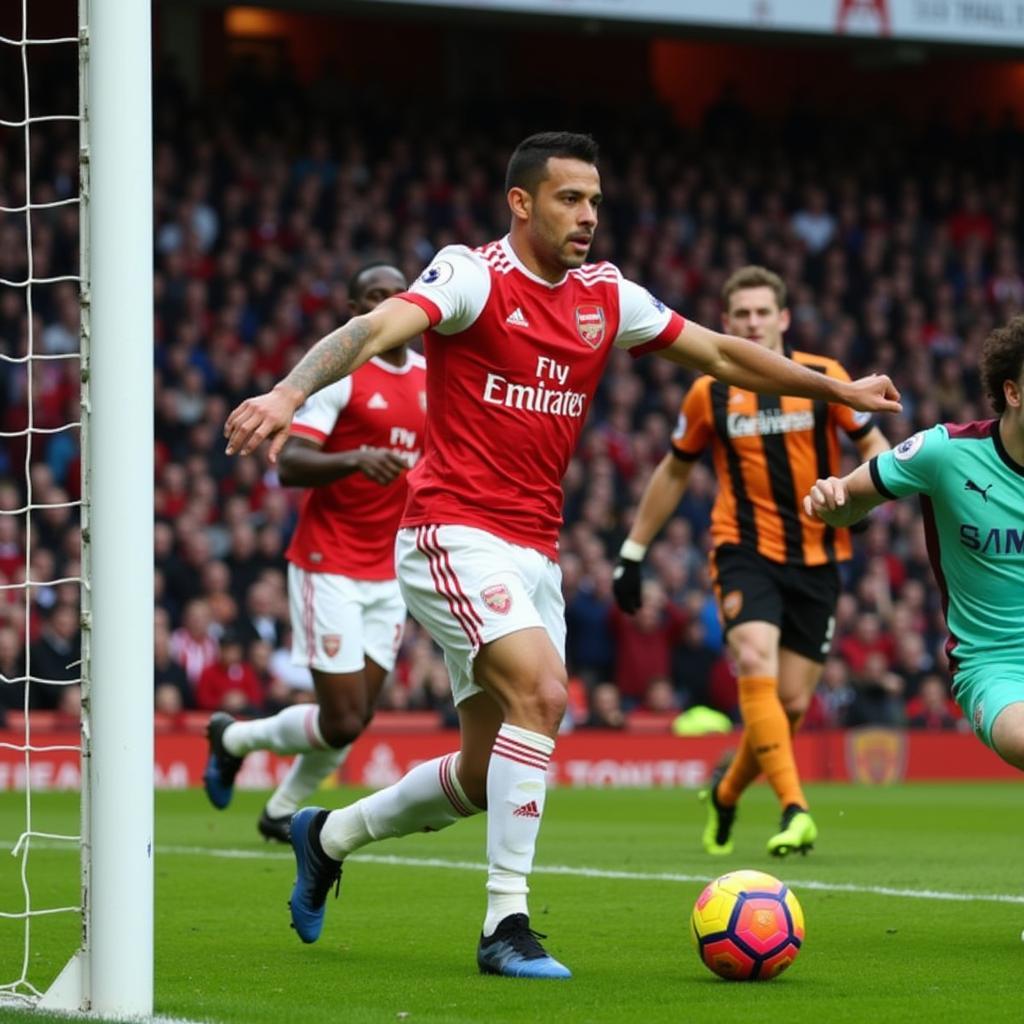 Pha ghi bàn của Sanchez trong trận Arsenal vs Hull 2016