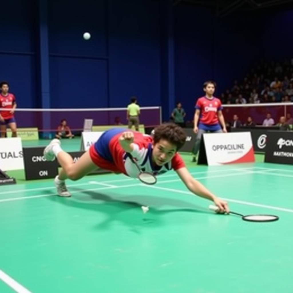 Pha cứu bóng bằng cách bổ nhào ngoạn mục trong badminton