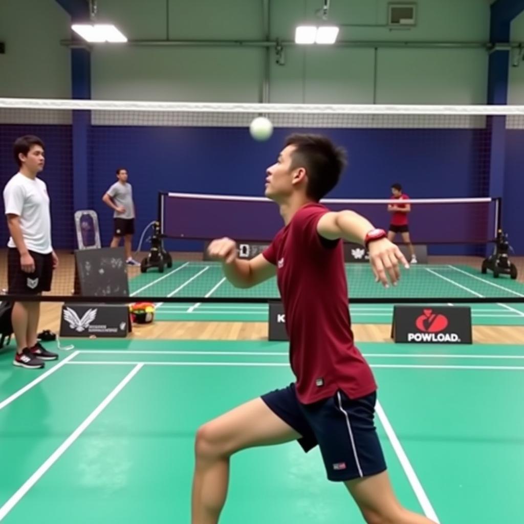 Vận động viên badminton luyện tập những cú đánh khó