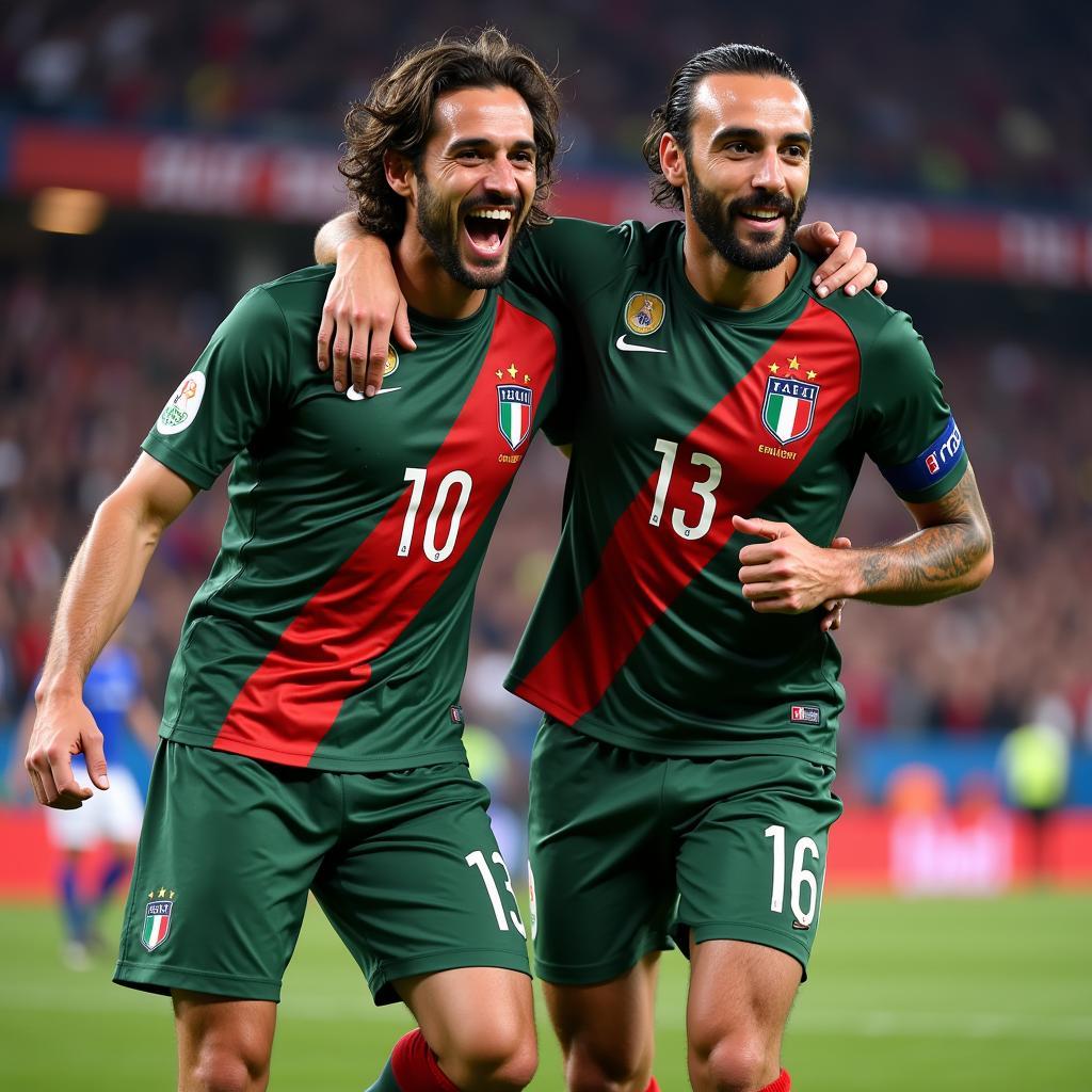 Bonucci và Pirlo ăn mừng chiến thắng tại Euro 2020