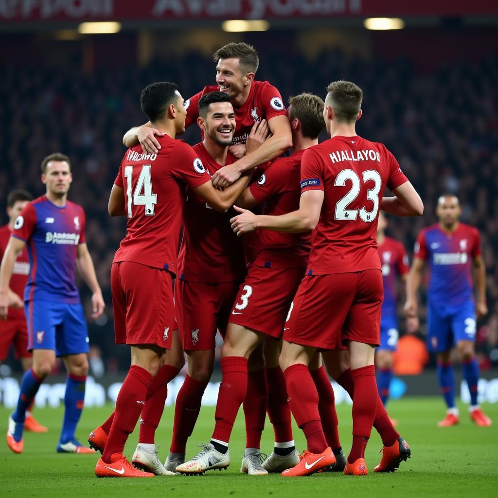 Các cầu thủ Liverpool ăn mừng chiến thắng trước Crystal Palace