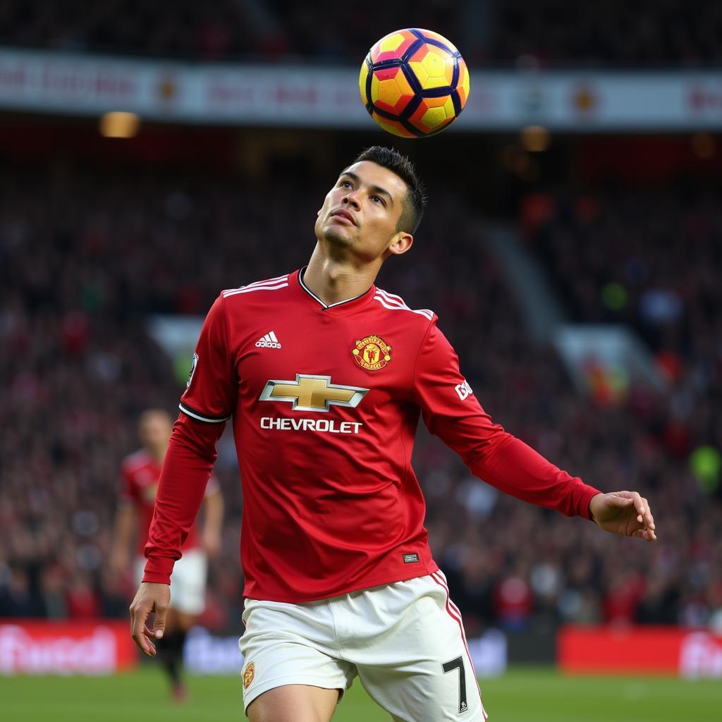 Cristiano Ronaldo đánh đầu ghi bàn cho Manchester United