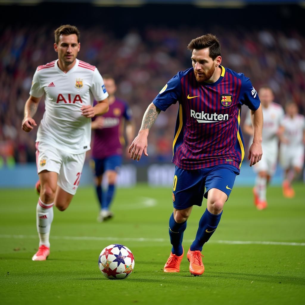 Cuộc đào thoát vĩ đại của Messi: Anh rê bóng qua nhiều hậu vệ và ghi bàn.