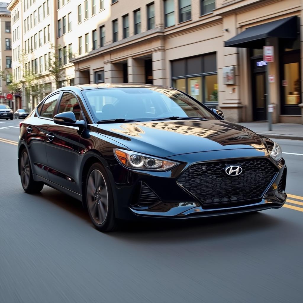 Hyundai Elantra Sport 2019 màu đen trên đường phố