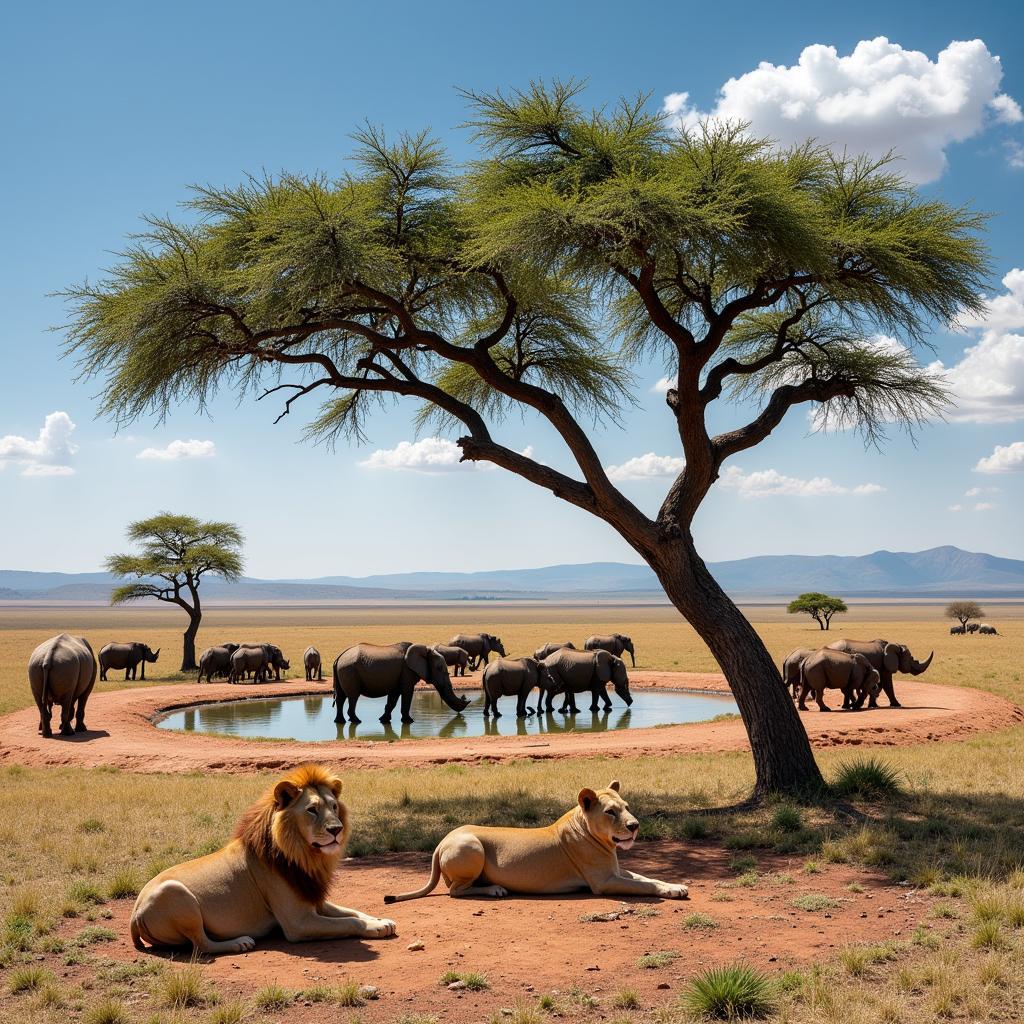 Động vật hoang dã tại Etosha National Park Namibia, sư tử, voi, tê giác, điểm nổi bật du lịch Namibia