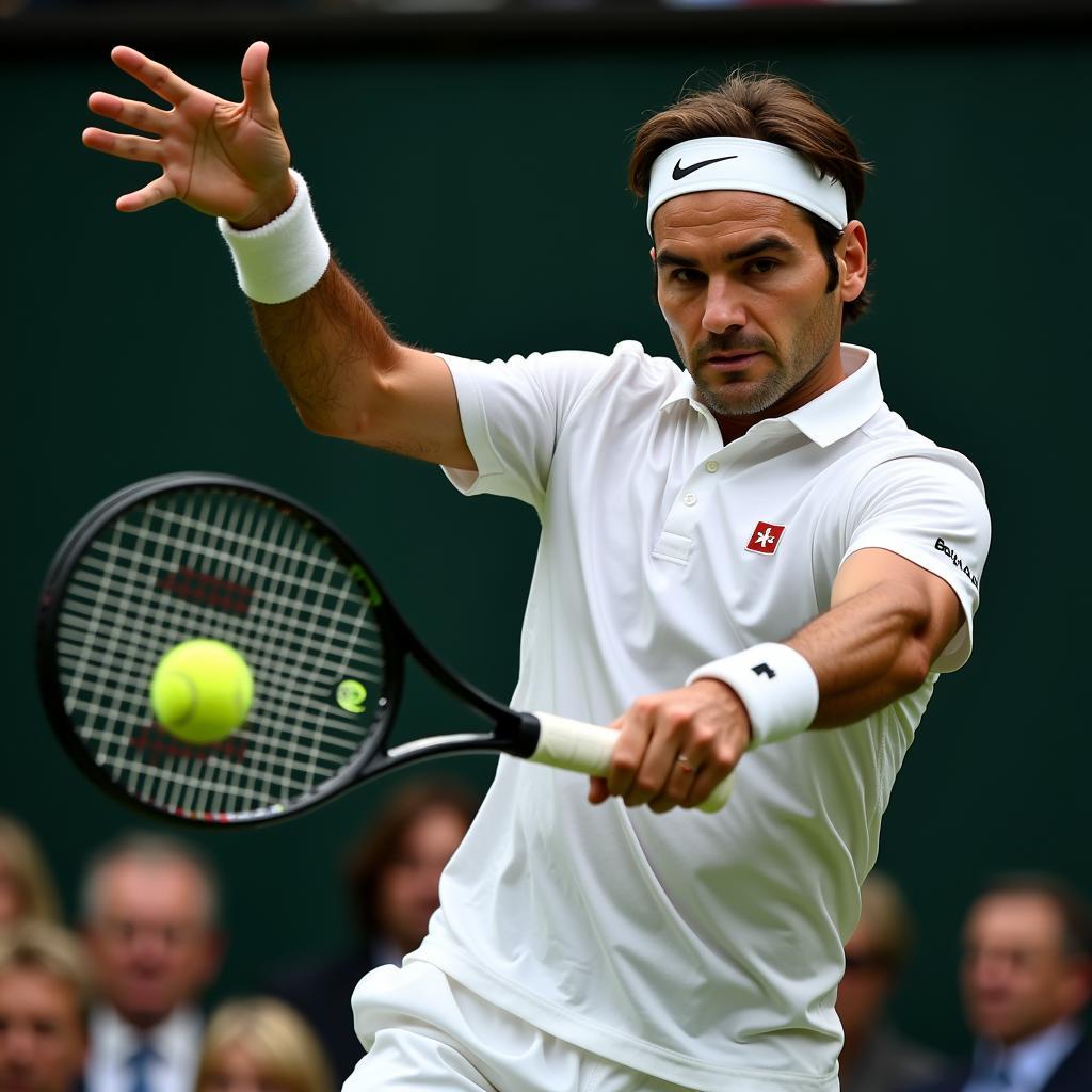 Federer thực hiện cú trái một tay hoàn hảo