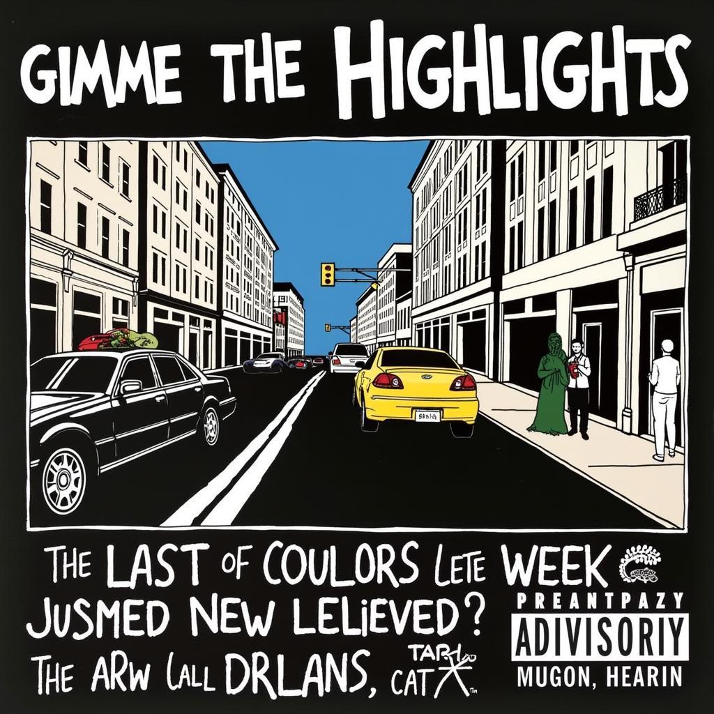 Gimme The Highlights album art - a visual representation of the song's themes