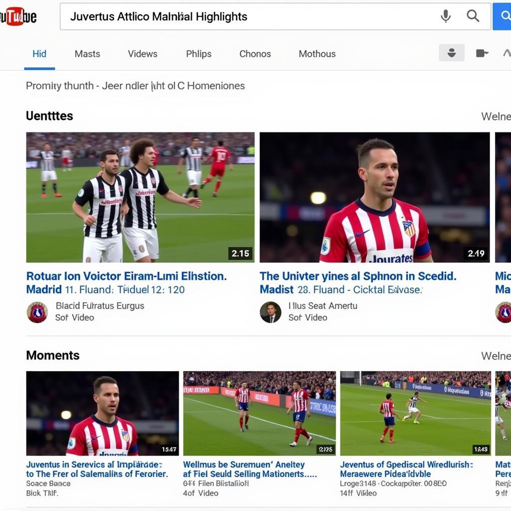 Highlight Juve vs Atletico Full HD trên YouTube