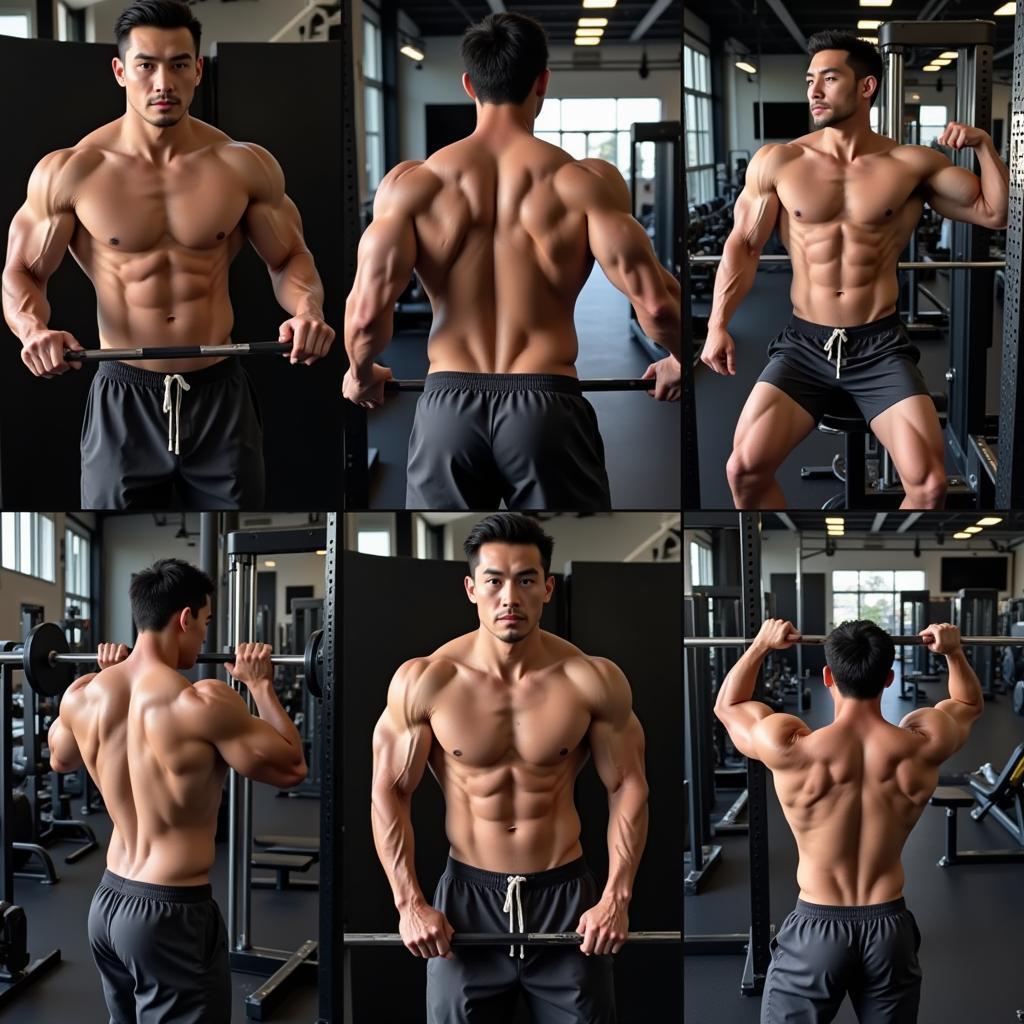 Hoàng Đức tập luyện trong phòng gym