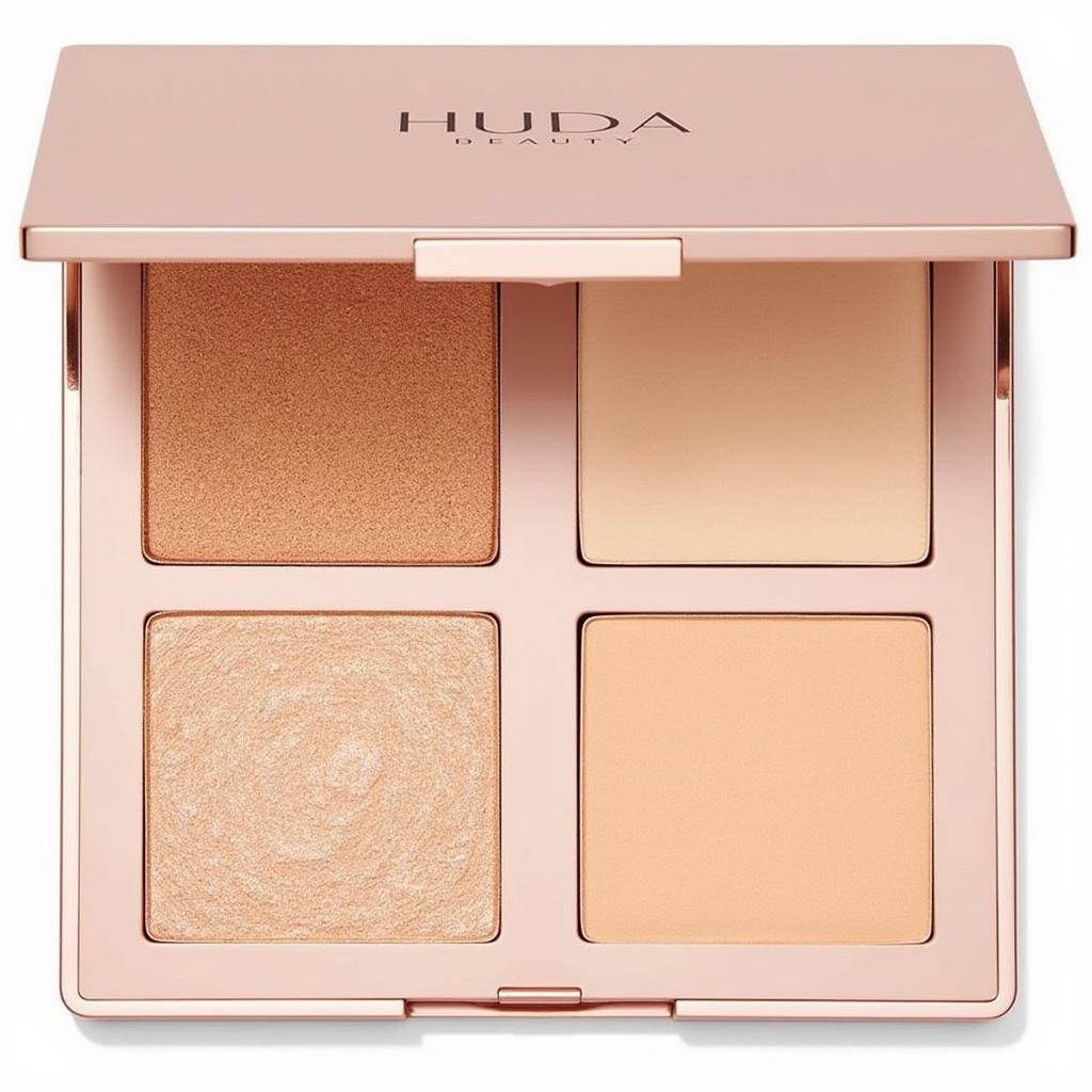 Bảng màu Huda Beauty highlight contour palette với các ô phấn tạo khối và bắt sáng