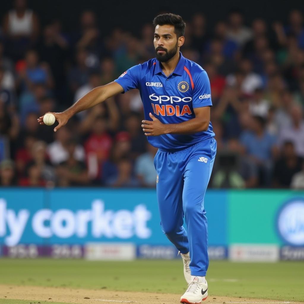 Bhuvneshwar Kumar bowling against West Indies in the 1st T20 2019